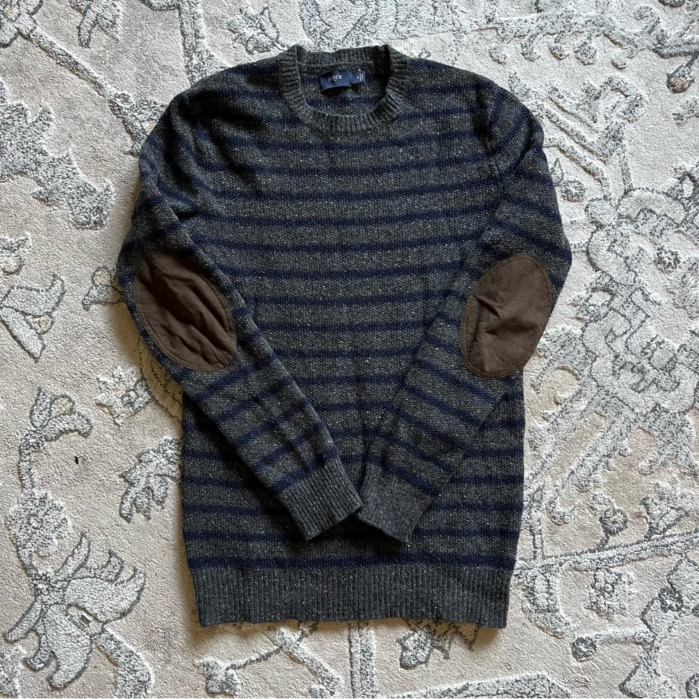J Crew Sweater Striped Lambswool Blend w. Elbow Patches XS